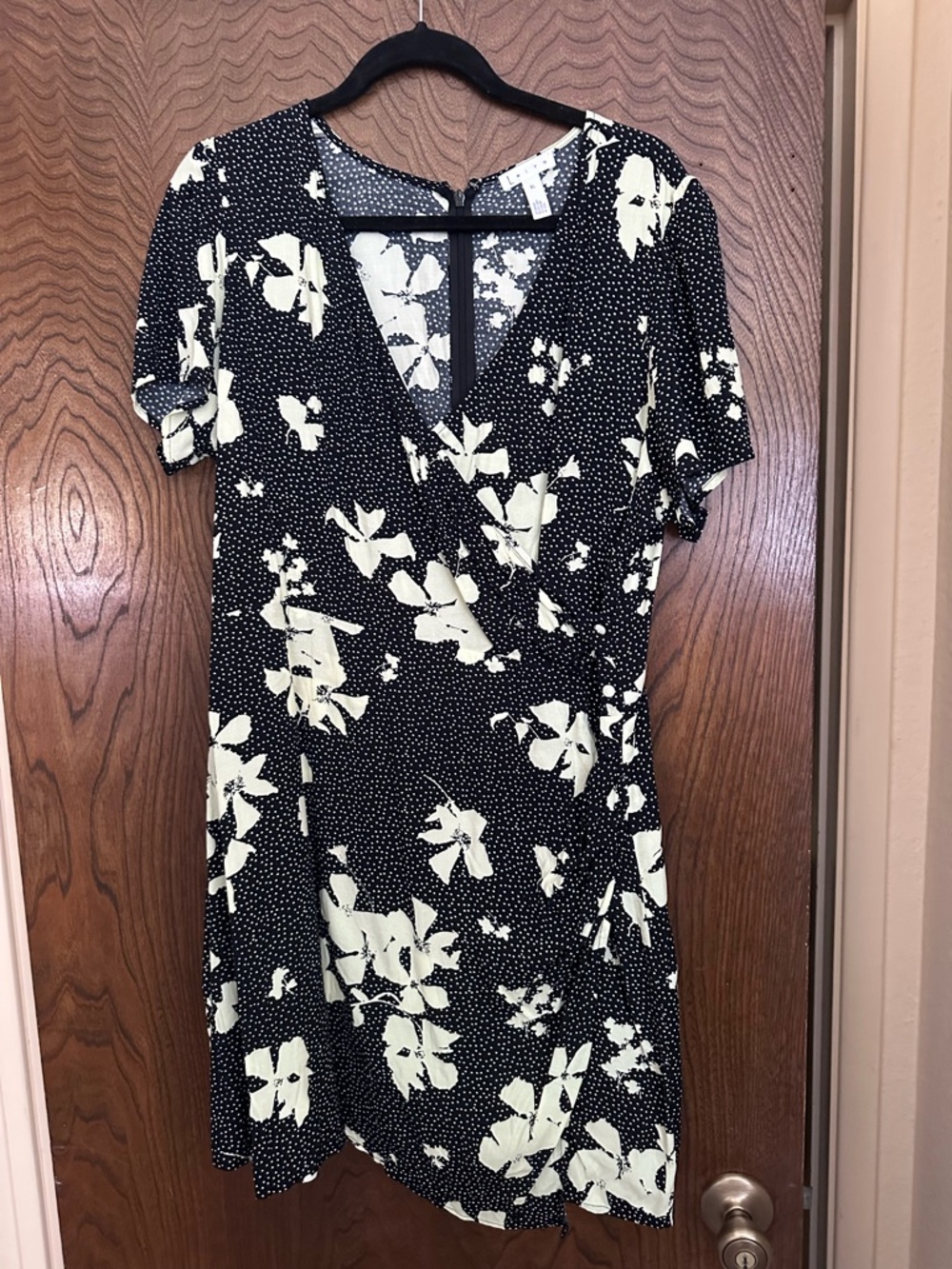 Black and Cream Floral Wrap Dress